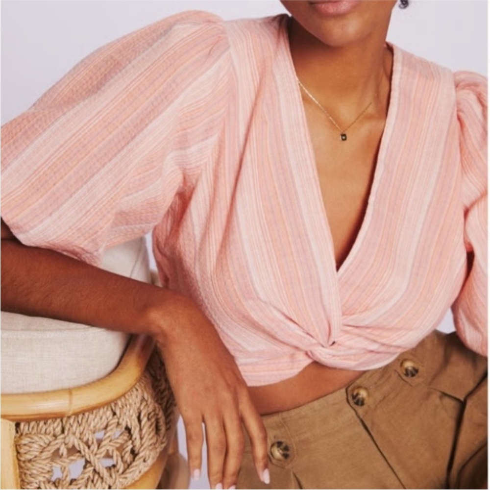 *NWT* Dolan Pink Striped Puff Sleeve Blouse